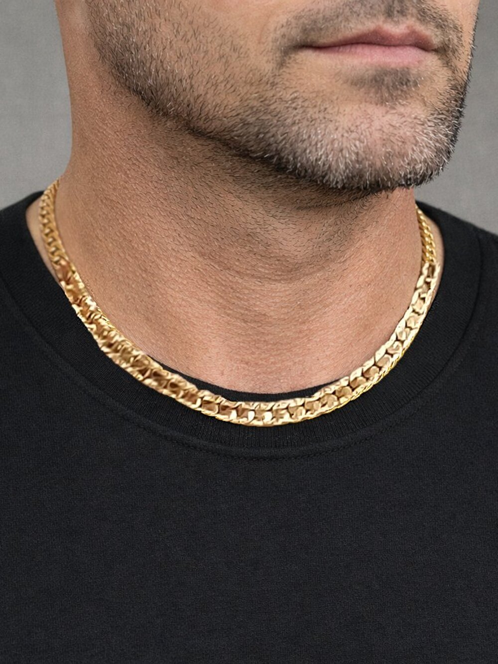 New!  Polished & Textured Gold Tone Unisex 6 mm Flat Box Chain Link Necklace